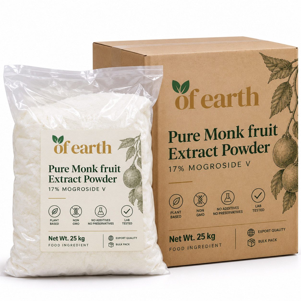 Of Earth Pure Monk Fruit Extract Powder 25 kg bulk pack- For B2B
